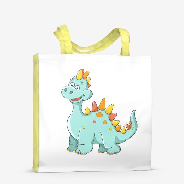 Сумка-шоппер «Милый детский динозавр мятного цвета с оранжевымии и желтыми пятнышками»
