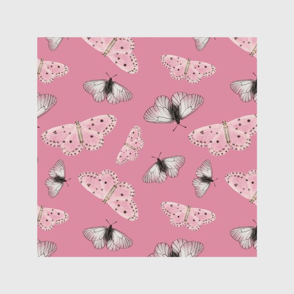 Шторы «Нежные полупрозрачные белые бежевые серые мотыльки бабочки на розовом фоне»