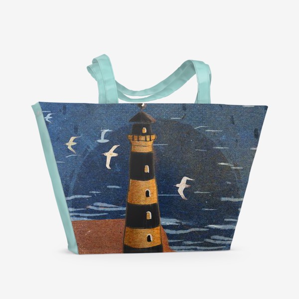 Пляжная сумка «Маяк. Чайки. Море. Крафт тема.»