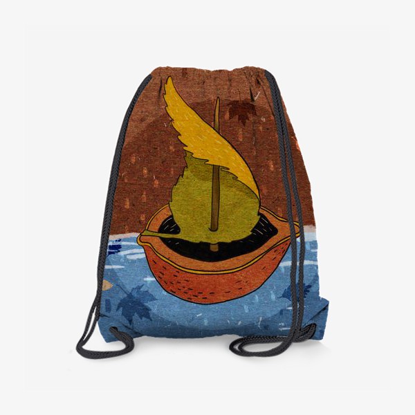 Рюкзак «Кораблик из ореховой скорлупки и листика. Крафт тема.»
