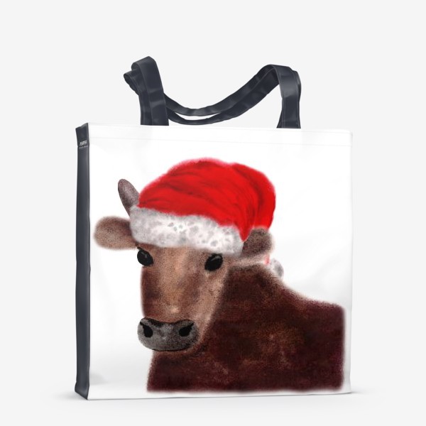 Сумка-шоппер «Новогодний бык Гриша в красном колпаке»