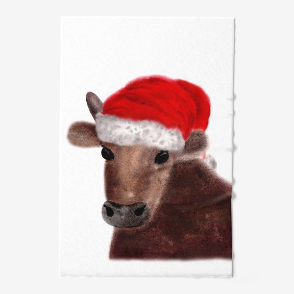 Полотенце «Новогодний бык Гриша в красном колпаке»