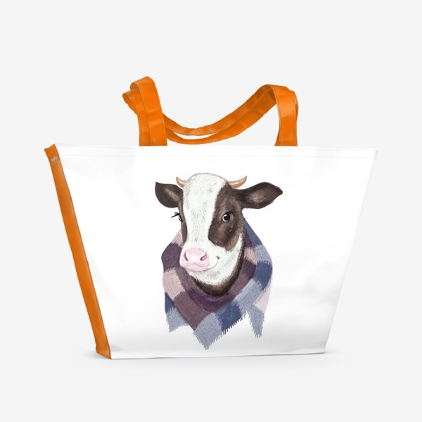 Пляжная сумка &laquo;Корова в вязаном шарфике&raquo;