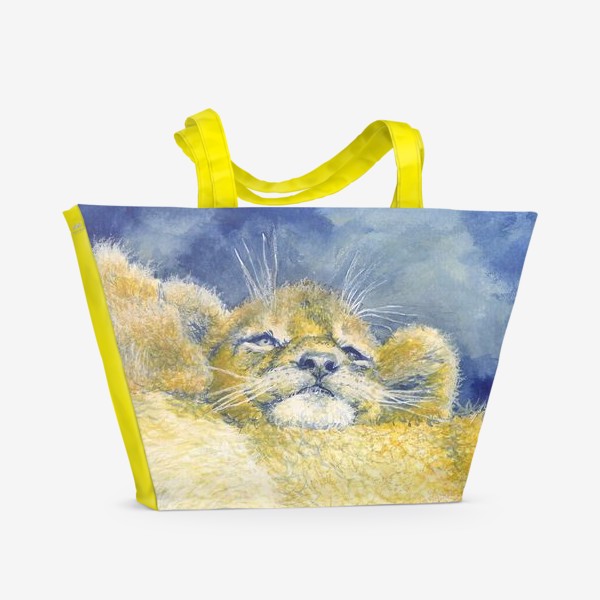 Пляжная сумка «Лев, львы, лева, акварель»