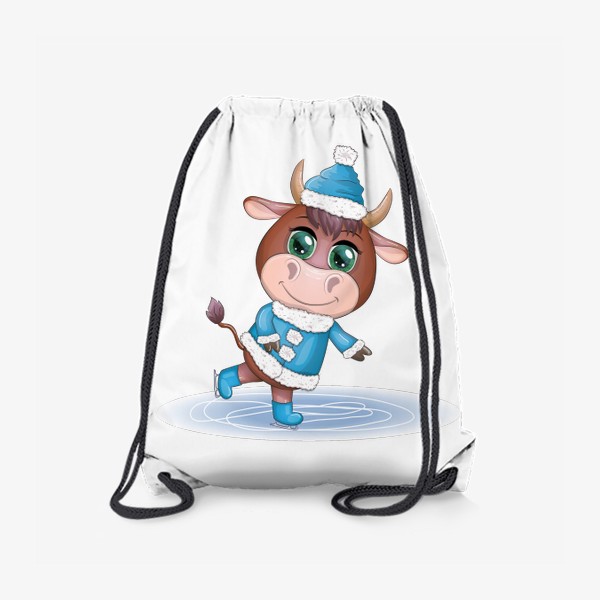 Рюкзак «Бык, символ 2021 года, бык катается на коньках»