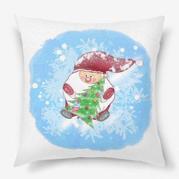 Подушка «Новогодний принт. Дед Мороз и елочка»