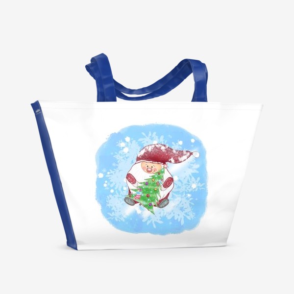 Пляжная сумка «Новогодний принт. Дед Мороз и елочка»