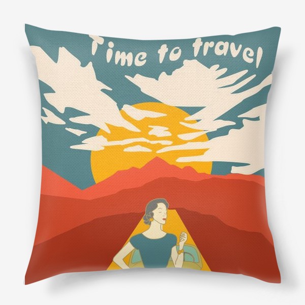 Подушка «Время путешествовать. Ретро постер»