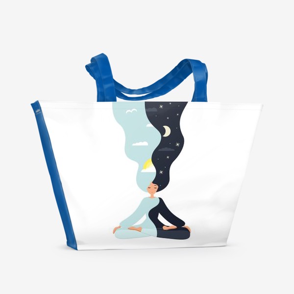 Пляжная сумка «Йога. Девушка медитирует в позе лотоса. День и ночь. Близнецы»
