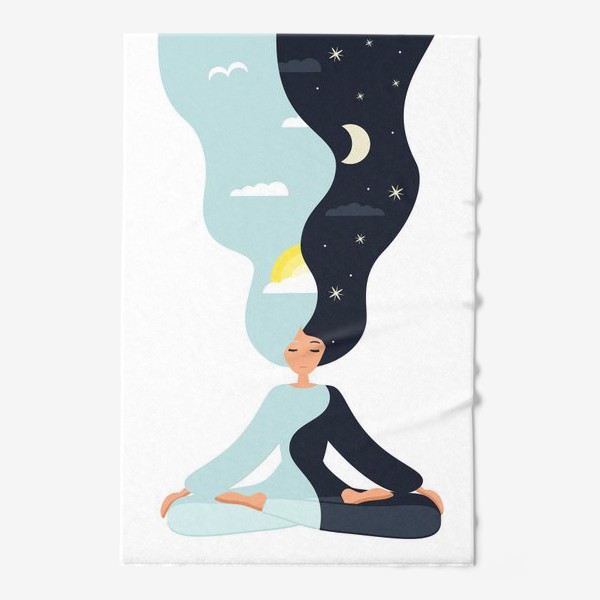 Полотенце «Йога. Девушка медитирует в позе лотоса. День и ночь. Близнецы»