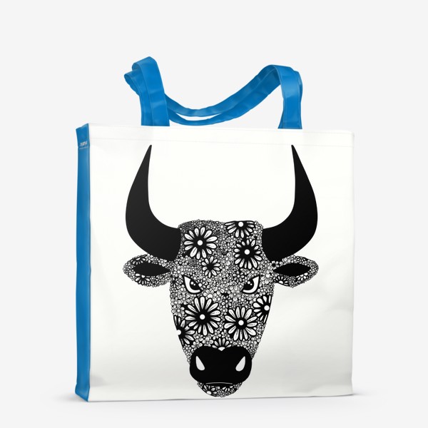 Сумка-шоппер «Голова быка в цветах, символ года»