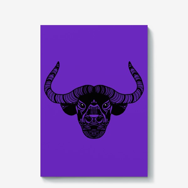 Холст «Символ 2021 года - брутальный бык на фиолетовом фоне»