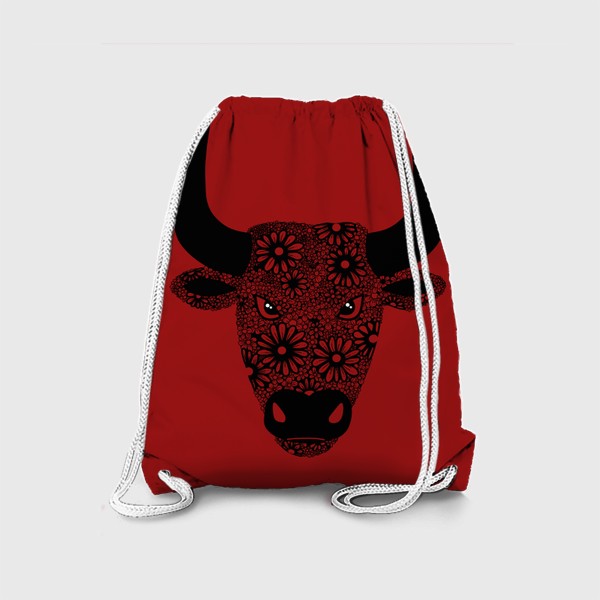 Рюкзак &laquo;Черный бык из цветов на красном фоне&raquo;