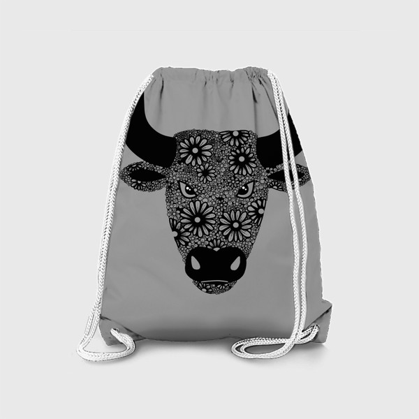 Рюкзак «Символ нового года - бык из цветов на сером»