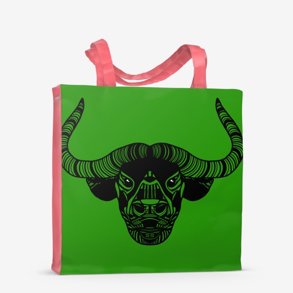 Сумка-шоппер «Символ 2021 года - брутальный бык на зеленом фоне»