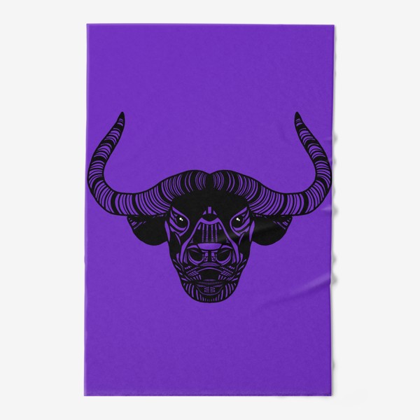 Полотенце «Символ 2021 года - брутальный бык на фиолетовом фоне»