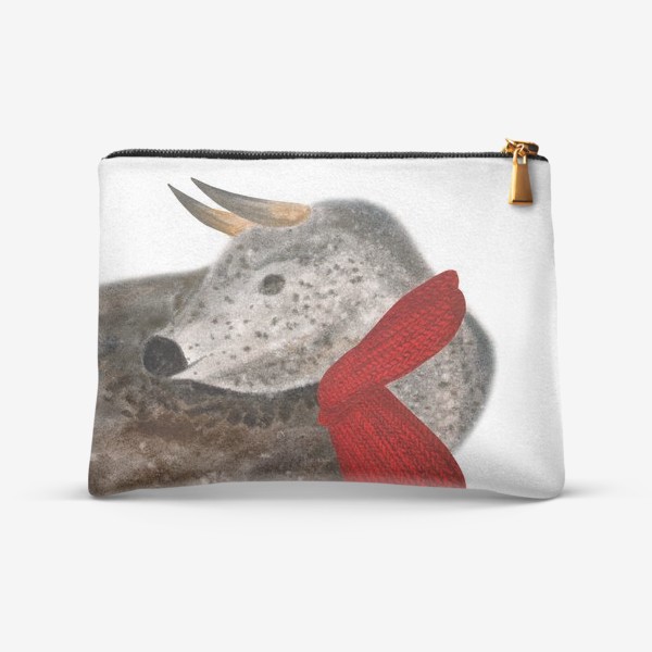 Косметичка «Новогодний пятнистый бык в красном шарфе»