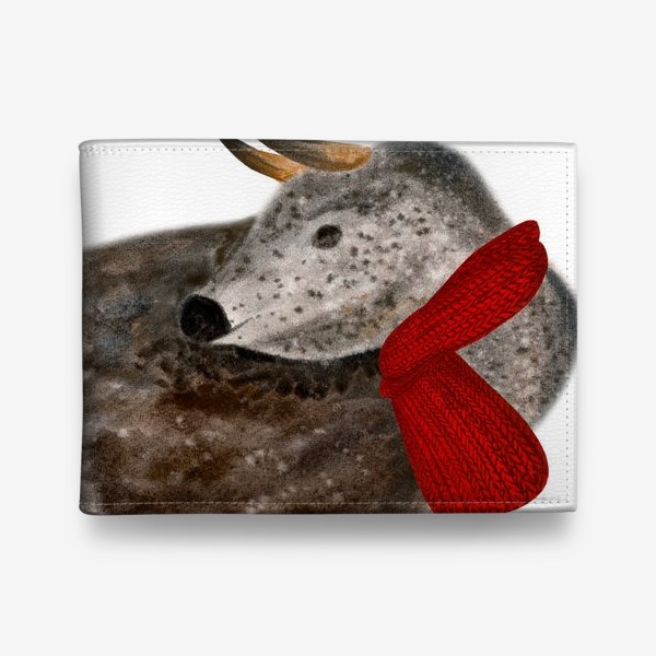 Кошелек «Новогодний пятнистый бык в красном шарфе»
