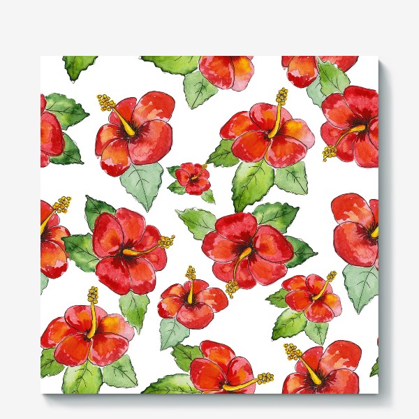 Холст &laquo;Seamless watercolor tropical leaves and flowers pattern&raquo;