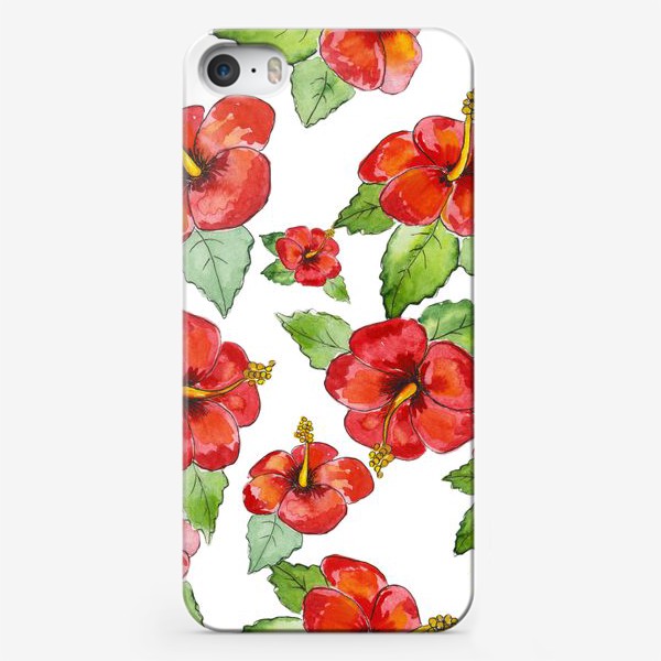 Чехол iPhone «Seamless watercolor tropical leaves and flowers pattern»