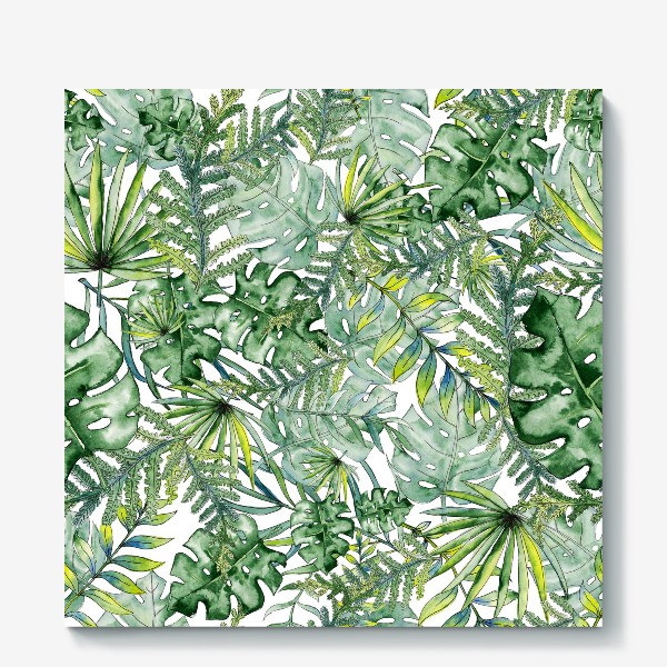 Холст &laquo;Seamless watercolor tropical leaves pattern&raquo;