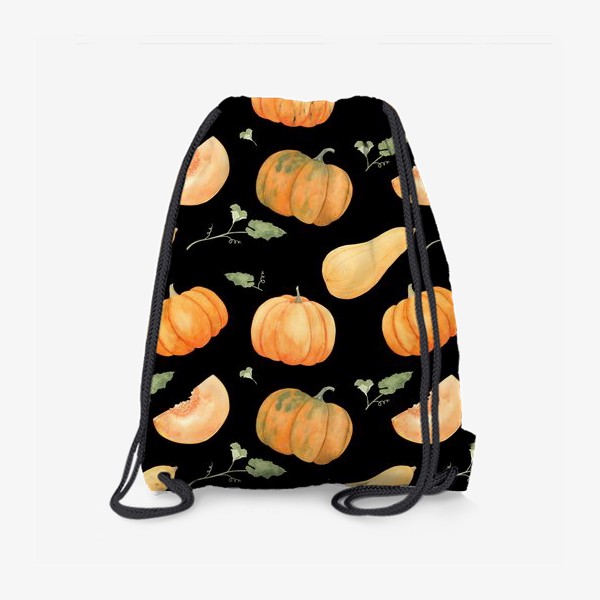 Рюкзак «Осенние тыквы. акварельный принт на черном фоне»