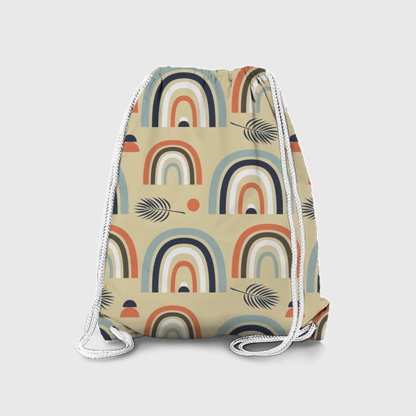Рюкзак «узор с пастельными радугами и тропическими листьями на белом  фоне в стиле бохо»