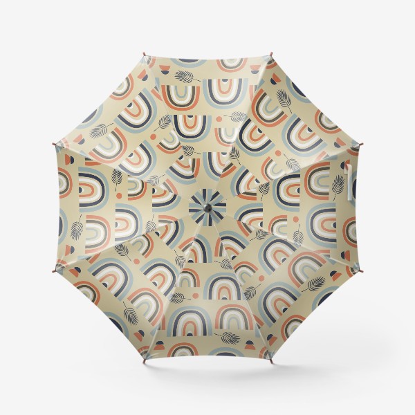 Зонт &laquo;узор с пастельными радугами и тропическими листьями на белом  фоне в стиле бохо&raquo;