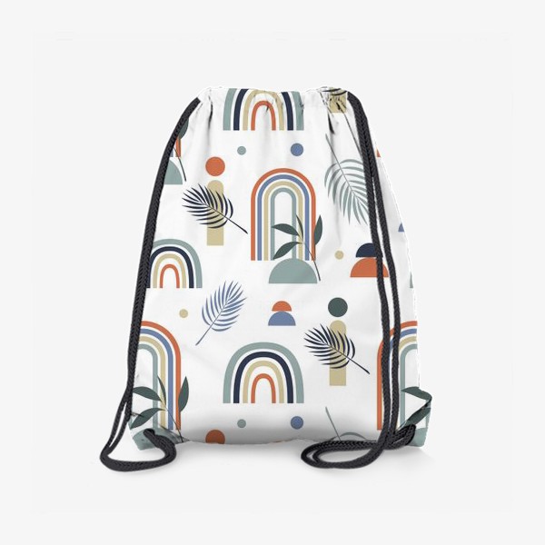 Рюкзак «узор с пастельными радугами и тропическими листьями на белом  фоне в стиле бохо»