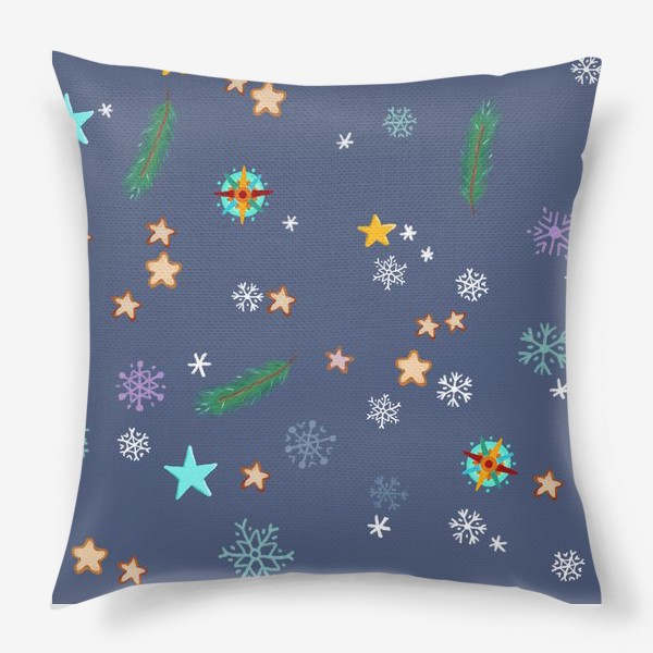 Подушка «Рождественские звезды, снежинки, еловые веточки»