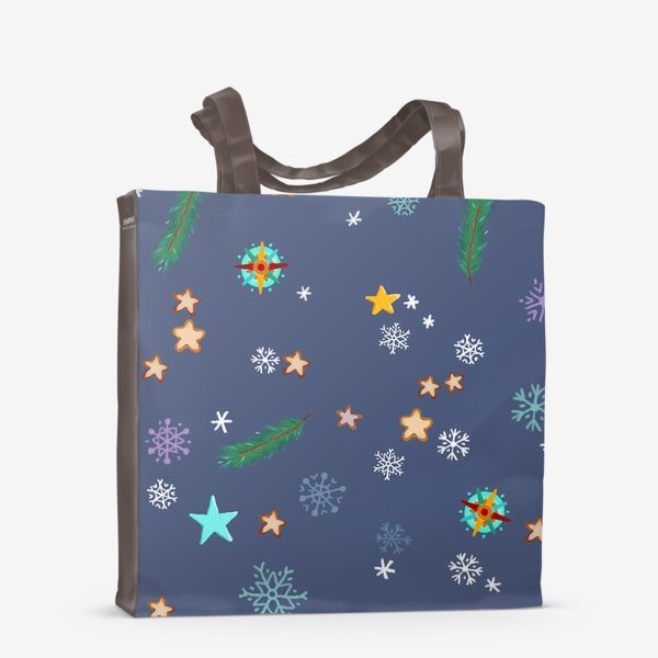 Сумка-шоппер «Рождественские звезды, снежинки, еловые веточки»