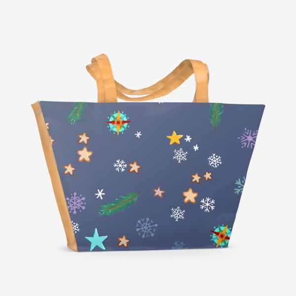 Пляжная сумка «Рождественские звезды, снежинки, еловые веточки»