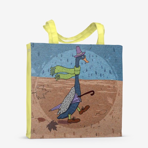 Сумка-шоппер «Гусь в шляпе с зонтиком. Крафт тема.»