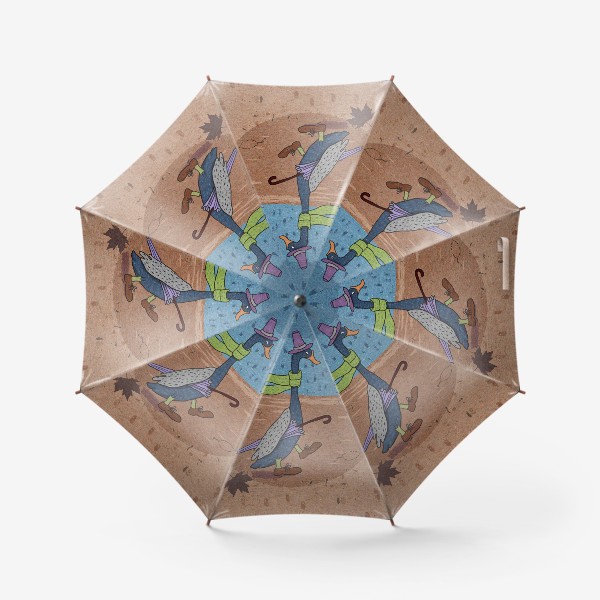 Зонт «Гусь в шляпе с зонтиком. Крафт тема.»