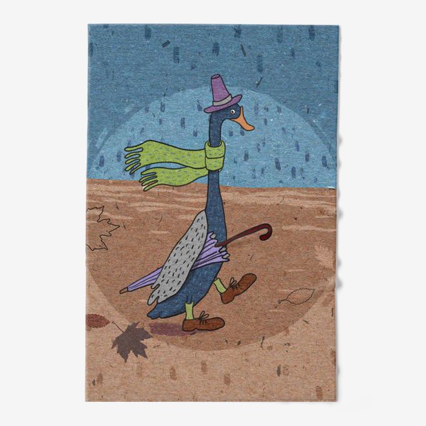 Полотенце &laquo;Гусь в шляпе с зонтиком. Крафт тема.&raquo;