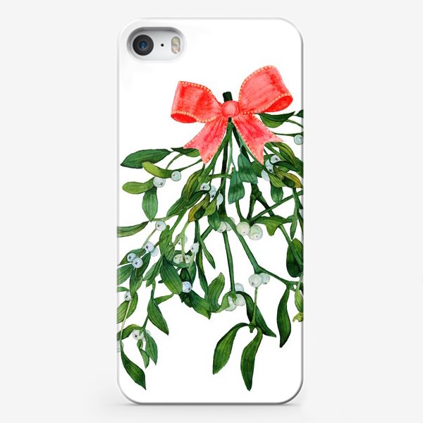 Чехол iPhone «Christmas mistletoe bush with white berries and a red bow.»