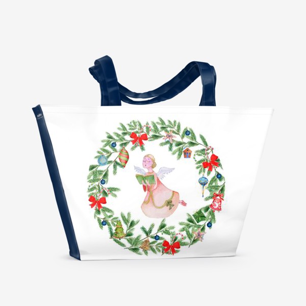 Пляжная сумка «Акварель, рождество, новый год, ангел»