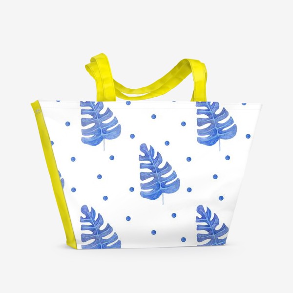 Пляжная сумка «Орнамент из акварельных голубых листьев»