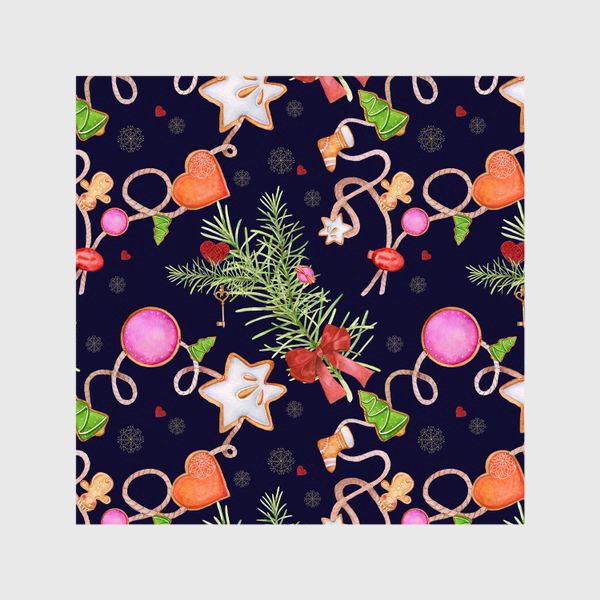 Шторы «Christmas seamless pattern. Gingerbread men and elements of New Year's decor. »