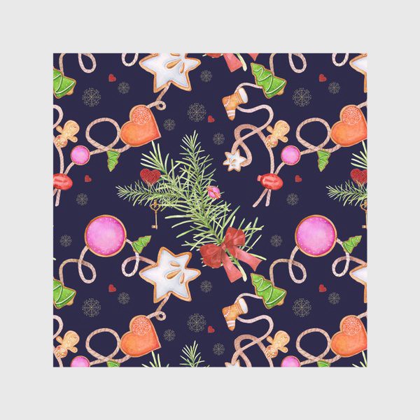 Скатерть «Christmas seamless pattern. Gingerbread men and elements of New Year's decor. »