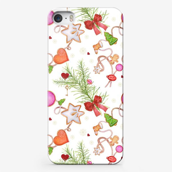Чехол iPhone «Christmas seamless pattern. Gingerbread men and elements of New Year's decor.»