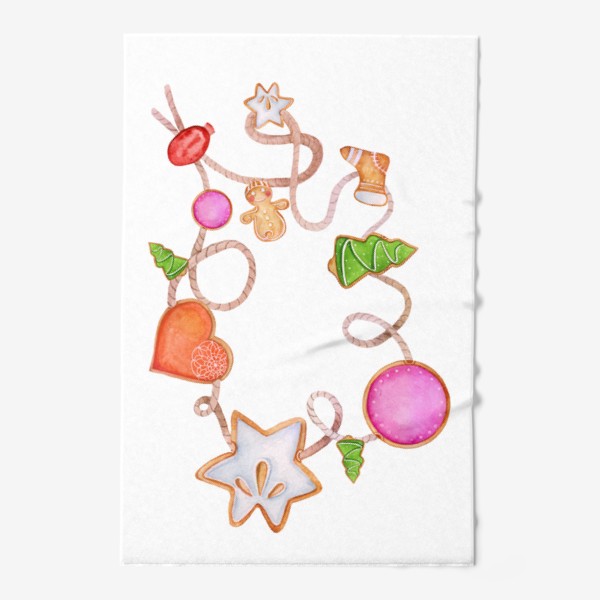 Полотенце «Christmas decoration. Bracelet with gingerbread men and cookies.»
