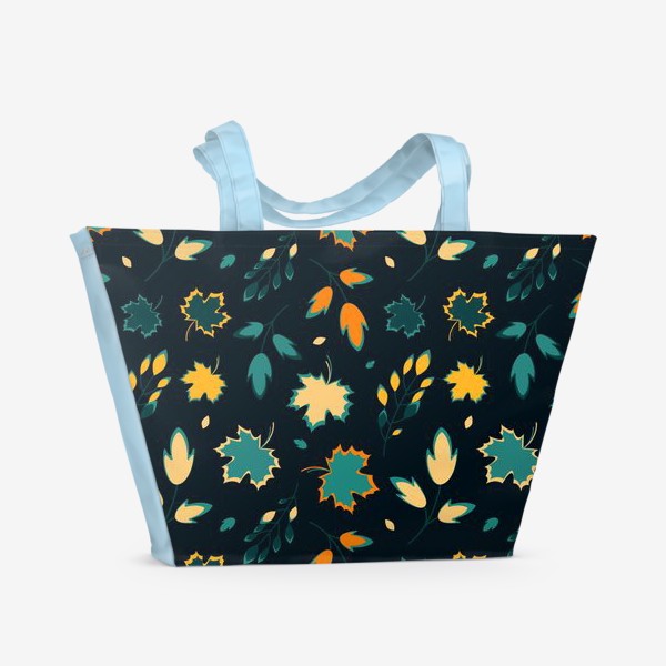 Пляжная сумка «Осенние листья бесшовный узор темная тема»