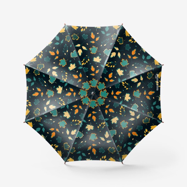 Зонт «Осенние листья бесшовный узор темная тема»