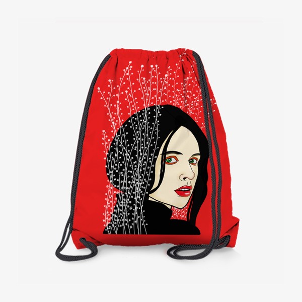 Рюкзак «Девушка в цветах на красном фоне, иллюстрация»