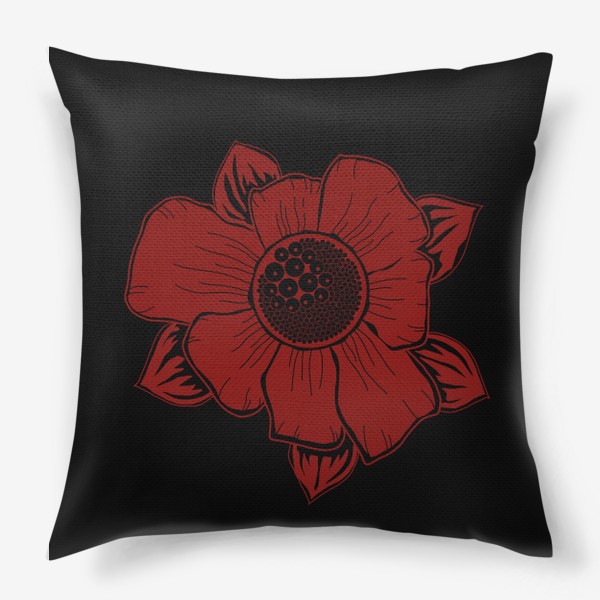 Подушка «красный цветок ириса на черном»
