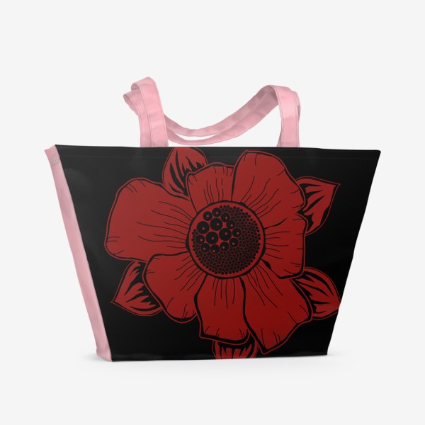 Пляжная сумка «красный цветок ириса на черном»