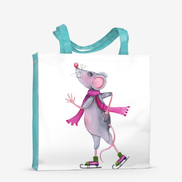 Сумка-шоппер &laquo;Cute rat ice skating. Watercolor illustration &raquo;