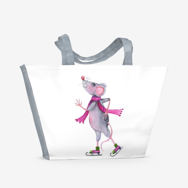 Пляжная сумка «Cute rat ice skating. Watercolor illustration »