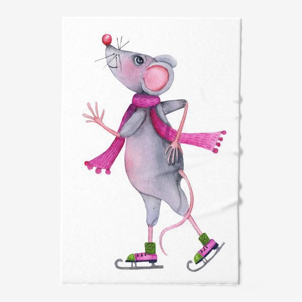 Полотенце «Cute rat ice skating. Watercolor illustration »